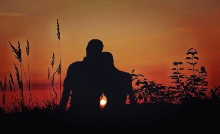 Lovers - silhouette, sunset, lovers, romantic