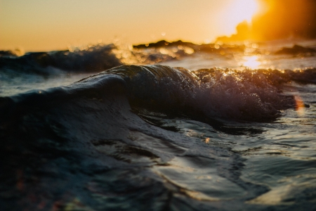 Seaside Sunset - water, waves, sea, sun, sky