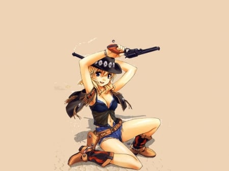 Cowgirl Digit - fun, anime, female, boots, fashion, hats, western, barns, cowgirl, style, art, women, holster, saddles, models, girls, pistols, NRA