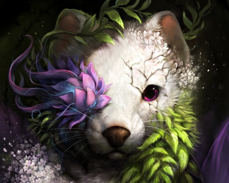 Fusion - fusion, fantasy, white, art, purple, rajewel, creature, luminos, pink, green, flower