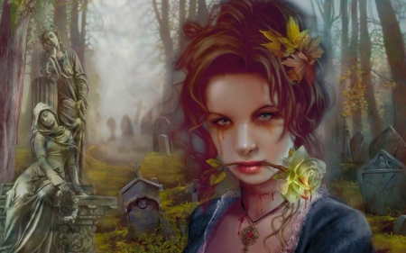 Gothic Beauty - pretty, female, beautiful, girl, gothic, fantasy, digital, woman, rose, grave, art