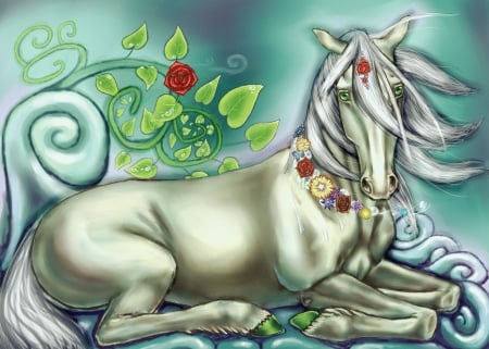 horse - abstract, fantasy, rose, other