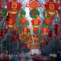 Lantern decorations at Ditan Park temple Beijing China