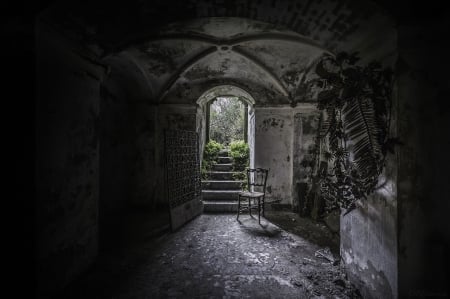 The Way - dark, architecture, door, hall