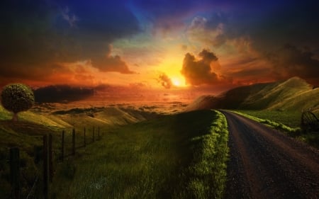 Heaven path - heaven, path, sunset, grass, field, nsky