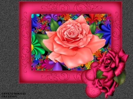 FRAMED ROSE - framed, creation, pink, rose