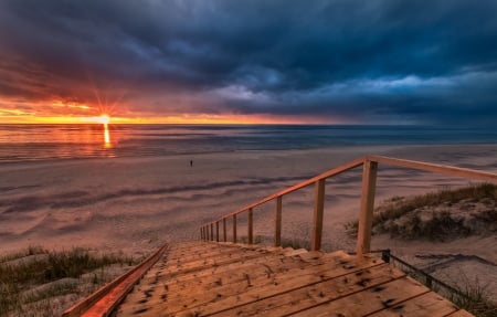 Sunset - clouds, sunset, nature, beach, sea, ocean, sand, sky