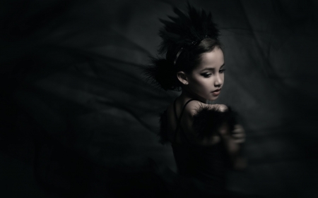 Little black swan - black swan, girl, child, copil, ballerina