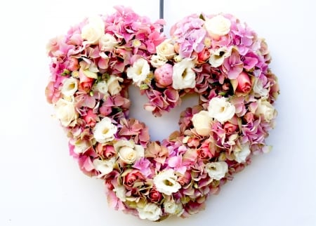 Heart - white, heart, valentine, flower, pink