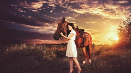 New Found Hope... - women, girls, fun, models, female, cowgirl, sunset, fantasy, western, horses, saddle, saddles, barns, style, fashion, boots, brunettes