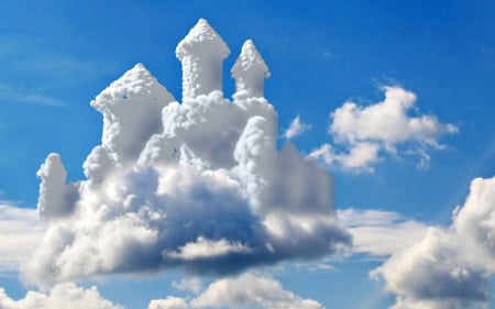 Castle - fantasy, white, blue, cloud, creative, castle, sky