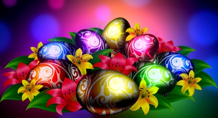 Happy Easter! - easter, colorful, basket, lovely, spring, eggs, pretty, beautiful, holiday, flowers, happy