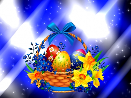 Happy Easter! - pretty, eggs, beautiful, spring, lovely, easter, flowers, basket, holiday, background