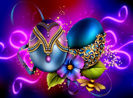 Happy Easter! - background, easter, colorful, lovely, spring, eggs, pretty, beautiful, holiday, flowers, happy