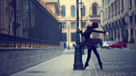 Urban Black Swan - street, girl, urban black swan, city, ballerina