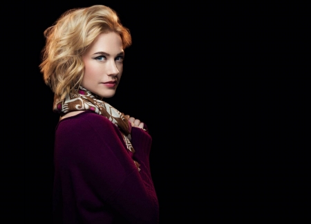 January Jones - woman, actress, girl, pink, january jones, scarf, black, blonde