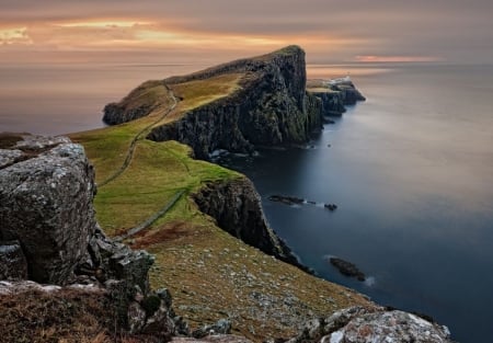 Isle of Skye, Scotland - clouds, cliff, island, sea, sun, sky