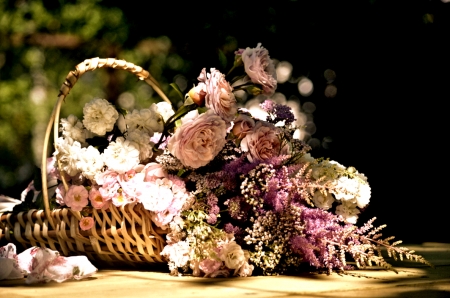 Basket with Flowers - nature, basket, flowers, pretty