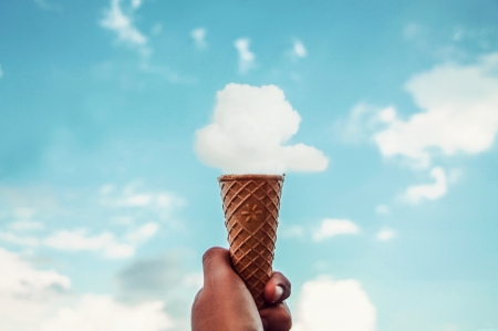 Ice cream - summer, blue, creative, ice cream, fantasy, white, hand, funny, cloud