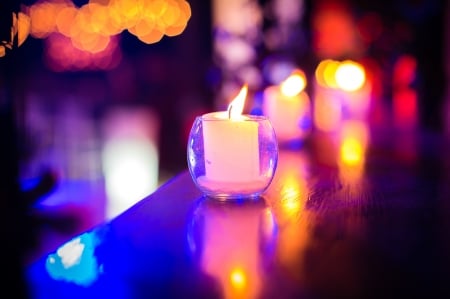 Light - candle, pink, light, yellow, blue, colorful