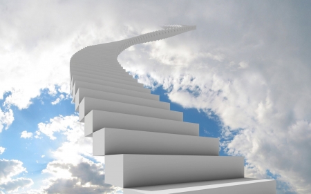 Stairway to the clouds - white, sky, cloud, blue, stairway, fantasy, creative