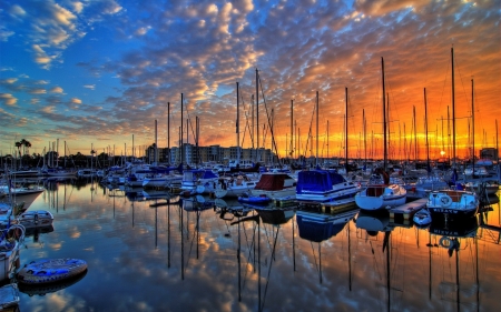 Sunset - amazing, sunset, boats, sea