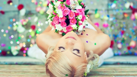 Beautiful Bride - flowers, photography, smile, woman, dress