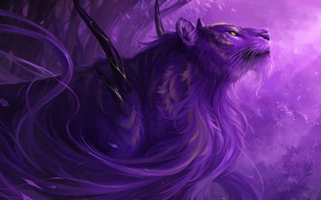 Purple lion - creature, fantasy, animal, purple, lion, pink, luminos