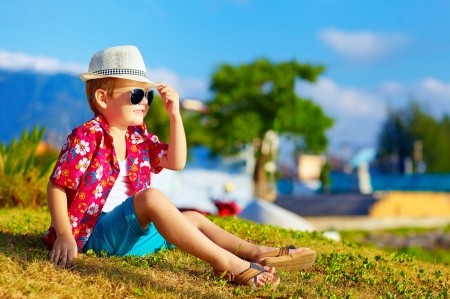 Happy summer! - hat, sunglasses, child, summer, copil, boy, red, blue, green