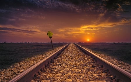 dead end to a sunset - fun, train, sunset, nature, cool