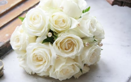 Wedding bouquet - roses, wedding, white, bouquet