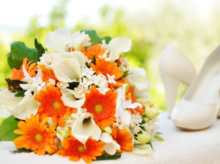 Bridal bouquet - white, orange, green, flowers