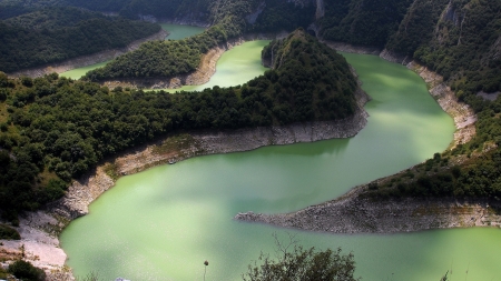 uvac river canyon in serbia - forest, canyon, river, serpentine, green