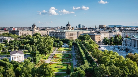 view of capital vienna - view, garden, palace, city, sky