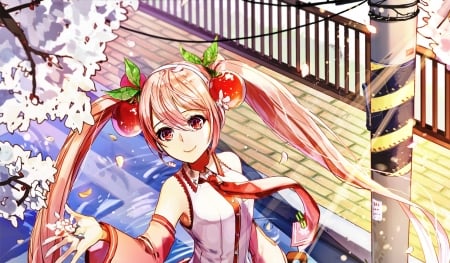 Cherry - Cherry Girl, Relaxing, Flowers, Hatsune Miku, Pretty Girl, Cute Anime, Pretty Anime, Cherry, Beauty, Cute Girl