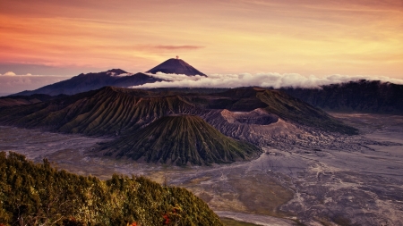 volcanoes - clouds, volcanoes, sunset, mountains