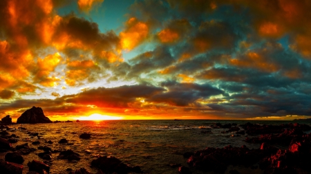 Beautiful Sunset - sky, sea, sunshine, clouds