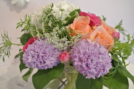 Flowers - roses, blossoms, petals, hydrangea, bouquet