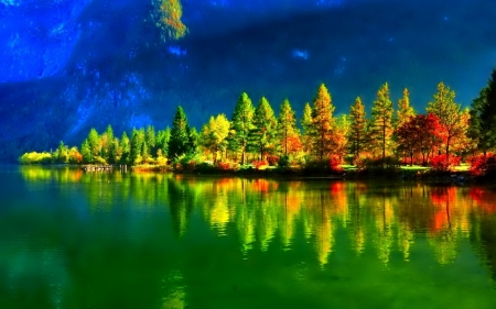 Autumn Lake - trees, sunset, nature, autumn, lake, mountains, reflection