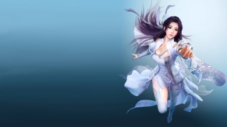 Magic Princess - woman, girl, asian, fantasy, art, pretty, blue, beautiful, digital