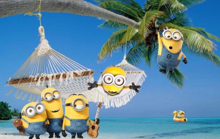 Summer Minions #3 - minions, beach, island, summer, palm, spring, despicable me