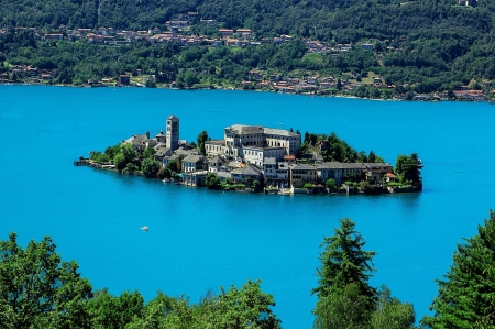 Isola San Giulio - Island, water, Isola San Giulio, housing, lake, Architecture, flora