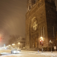 winter night at a city church