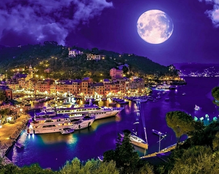 Positano,Italy - Moon, pretty, Night, Italy