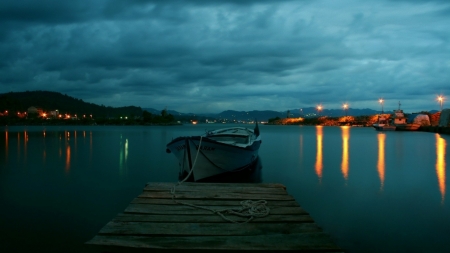 Boat - nature, sky, lake, boats, clouds, splendor, sunset