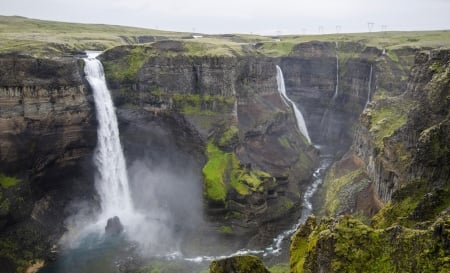 Waterfalls - valley, canyon, trees, river, mountains