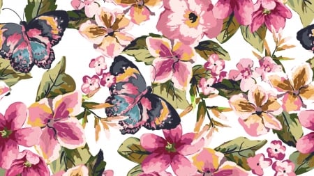 Butterflies in Wateracolors - watercolor, summer, painted, flowers, butterflies, spring