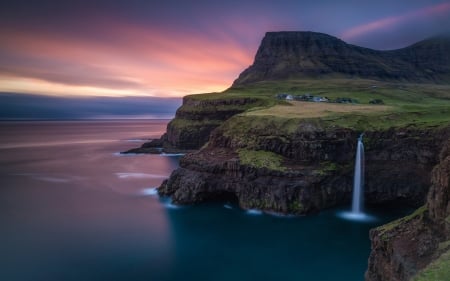 Faroe Islands - nature, ocean, faroe islands, water, island, waterfall