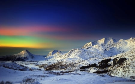 Colorful Sky - northern lights, ice, sea, colors, snow