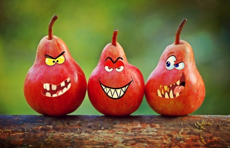 three Friends - red, three, pears, funny